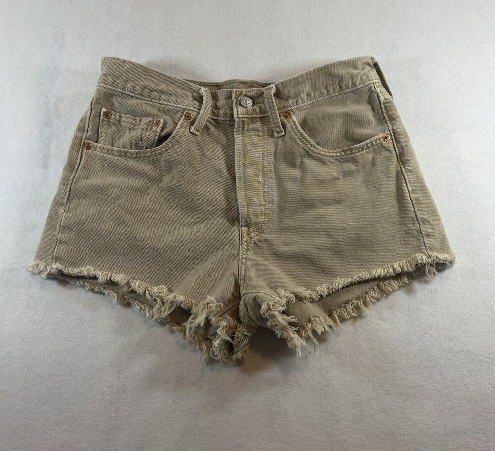 Levi's 501 W28 Khaki Tan High Rise Raw Hem Denim Shorts W28